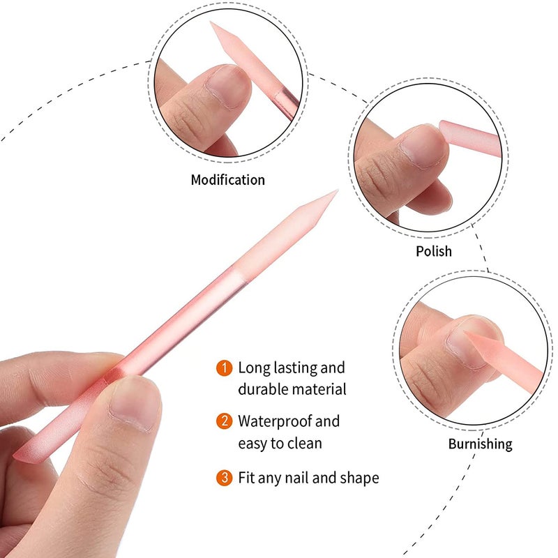 SILPECWEE مجموعة أدوات أظافر زجاجية مكونة من 3 قطع - عصا دفع الجلد الزائد، مبرد أظافر زجاجي، عصا زجاجية للجلد الزائد، أداة إزالة الجلد الزائد ذات الجانبين، أدوات الجلد الزائد للأظافر، العناية بالأظافر، العناية بالقدمين، دقة في التشكيل. - Image 2